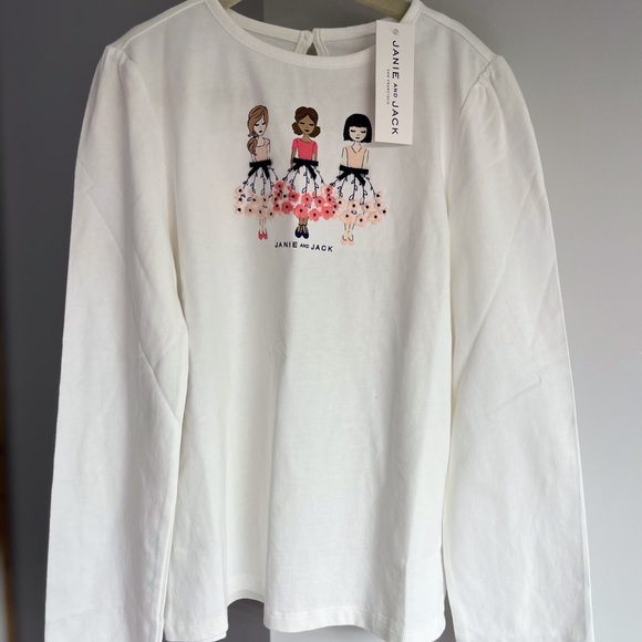 BRAND NEW Janie and Jack white long sleeve girls shirt three ballerinas print. - Picture 3 of 4